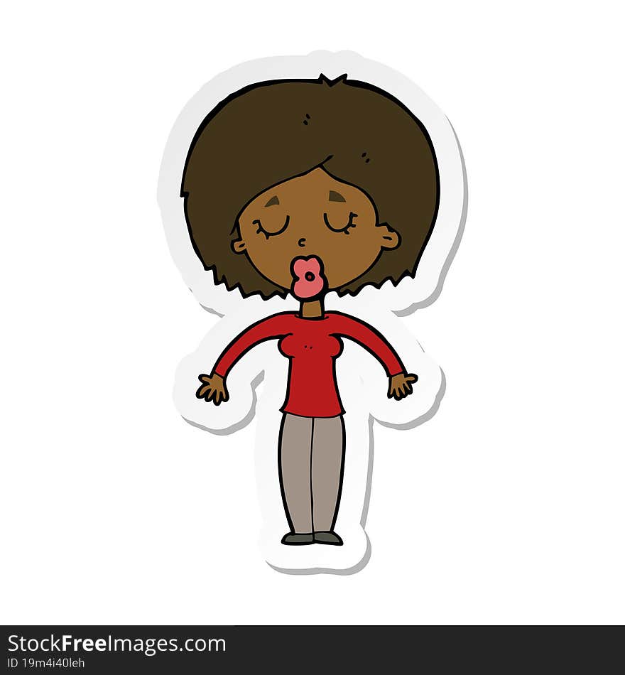 sticker of a cartoon woman with closed eyes