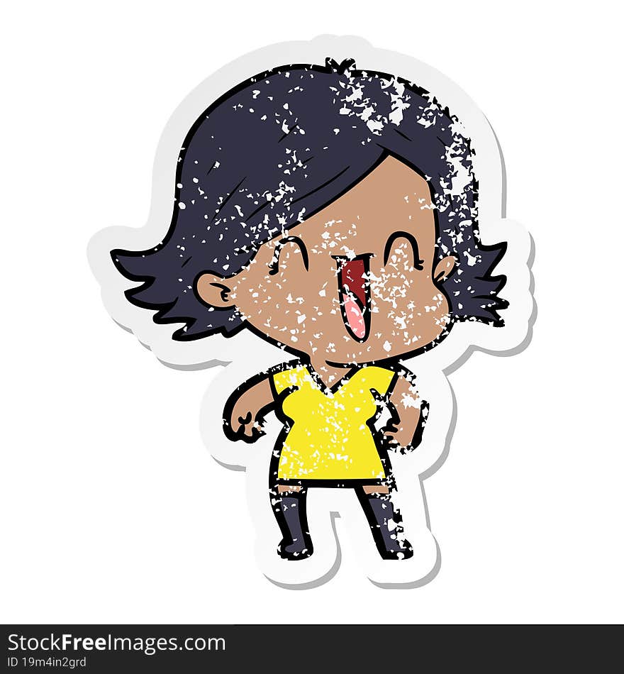 distressed sticker of a cartoon happy woman