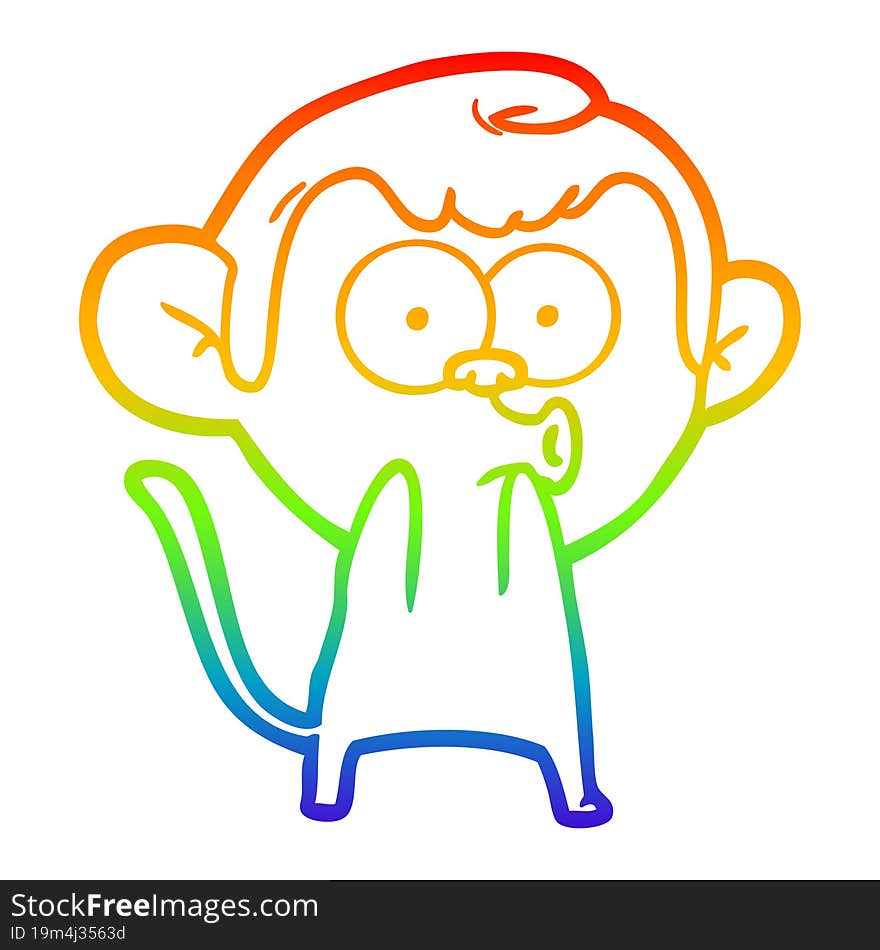 rainbow gradient line drawing cartoon surprised monkey