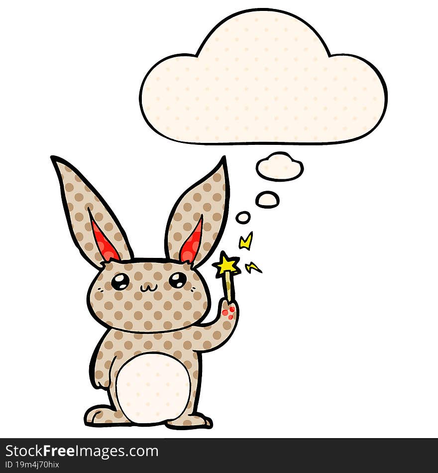 cute cartoon rabbit with thought bubble in comic book style