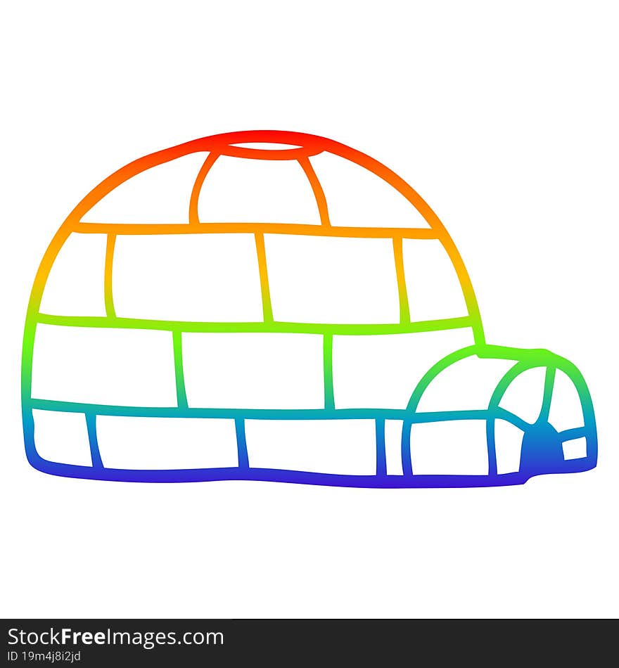 rainbow gradient line drawing of a cartoon ice igloo