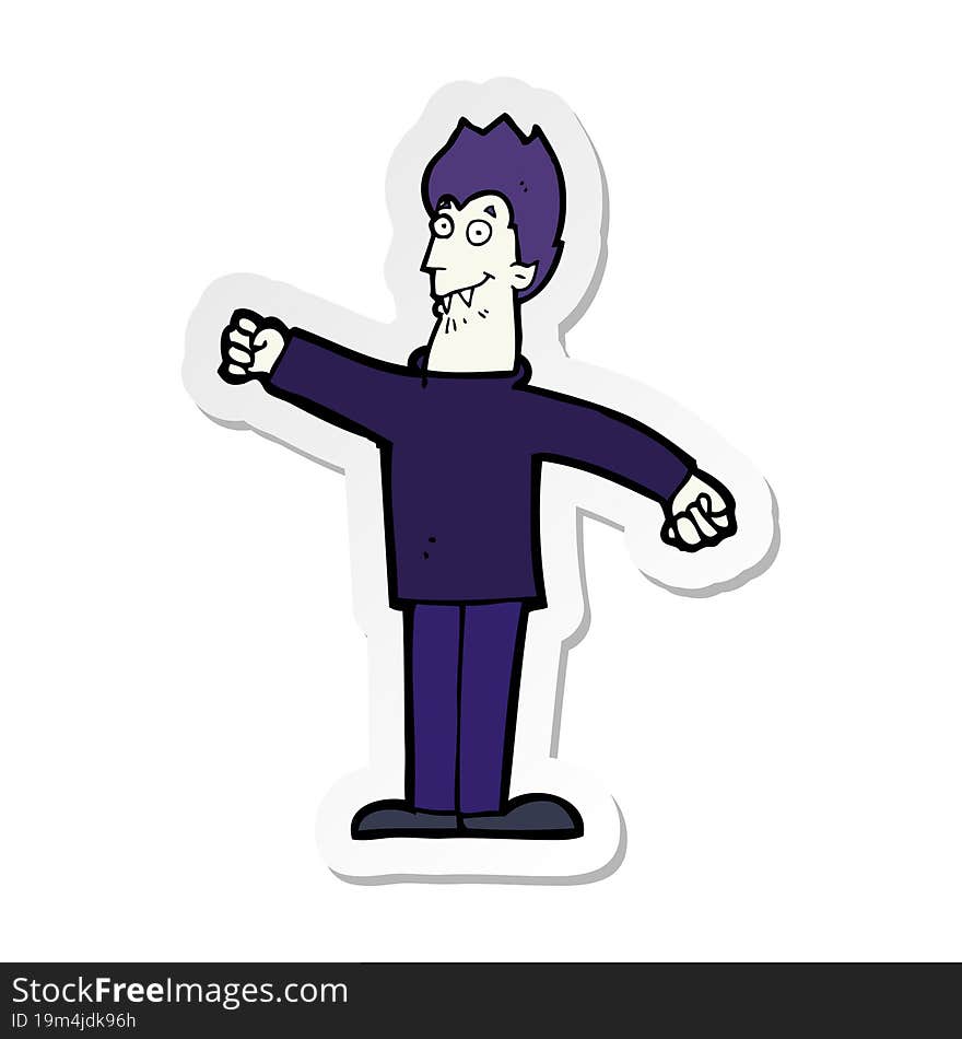 sticker of a cartoon happy vampire