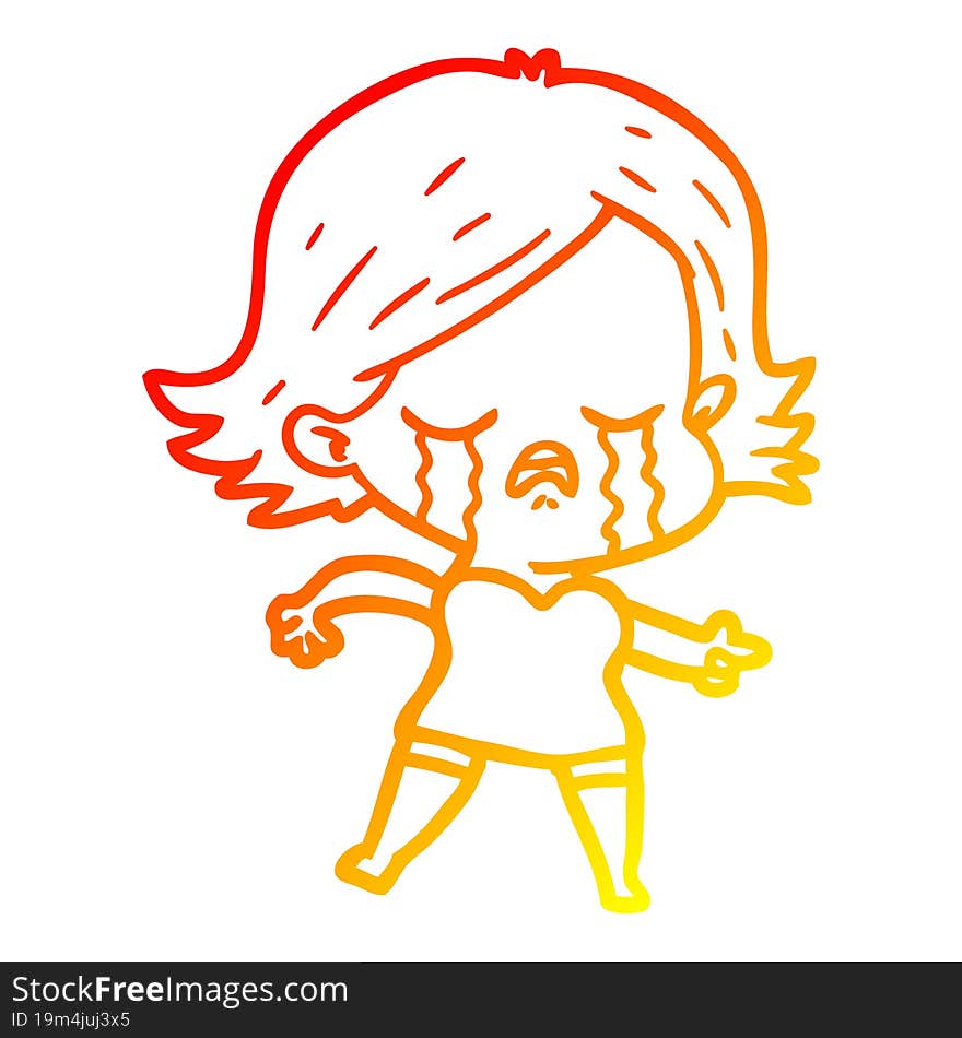 warm gradient line drawing cartoon girl crying and pointing