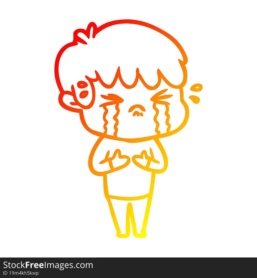 Warm Gradient Line Drawing Cartoon Boy Crying