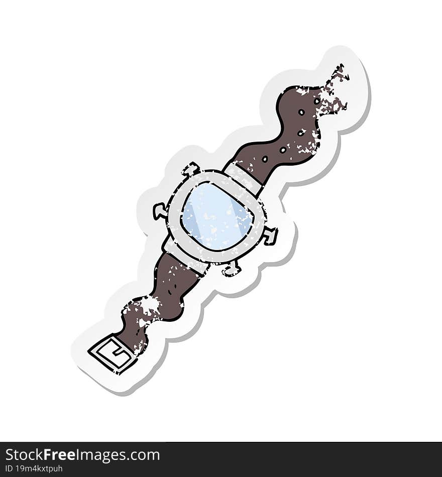 retro distressed sticker of a cartoon wrist watch