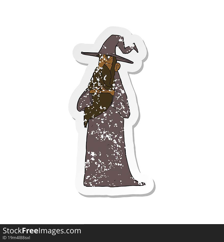 retro distressed sticker of a cartoon wizard