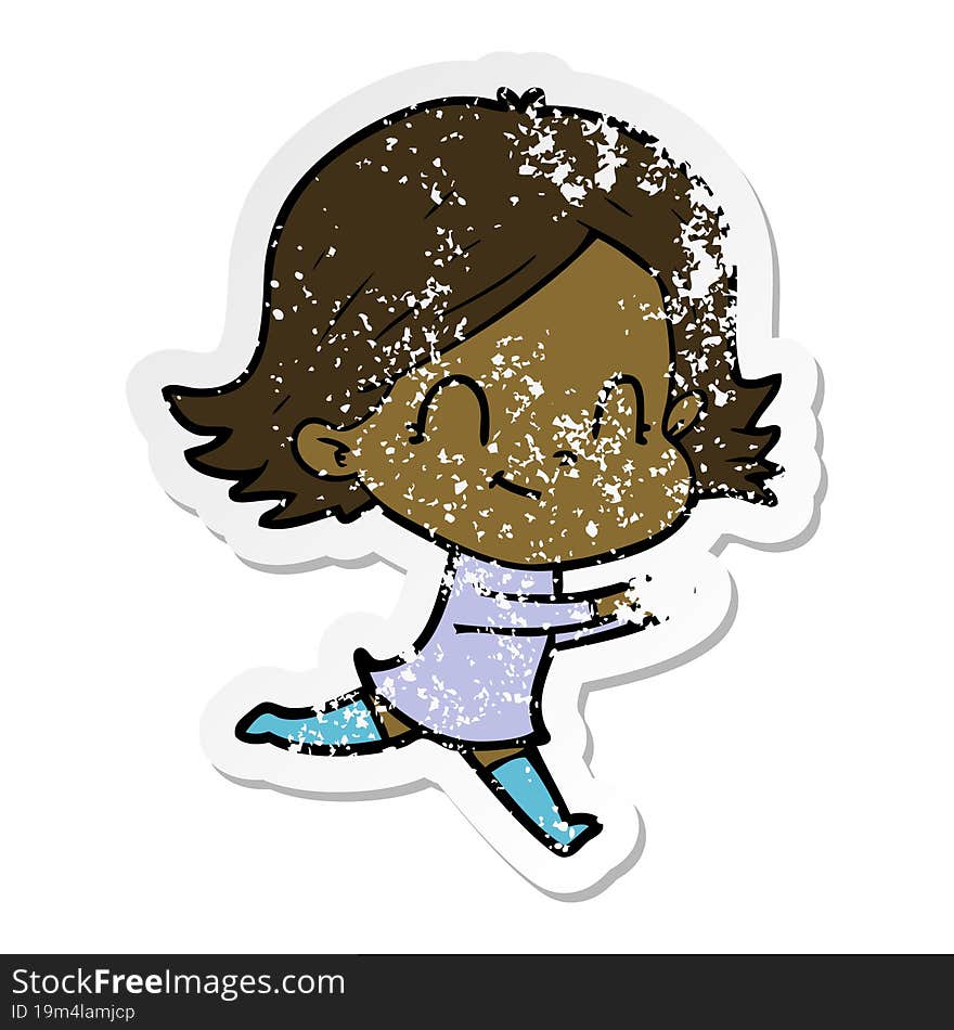 distressed sticker of a cartoon friendly girl