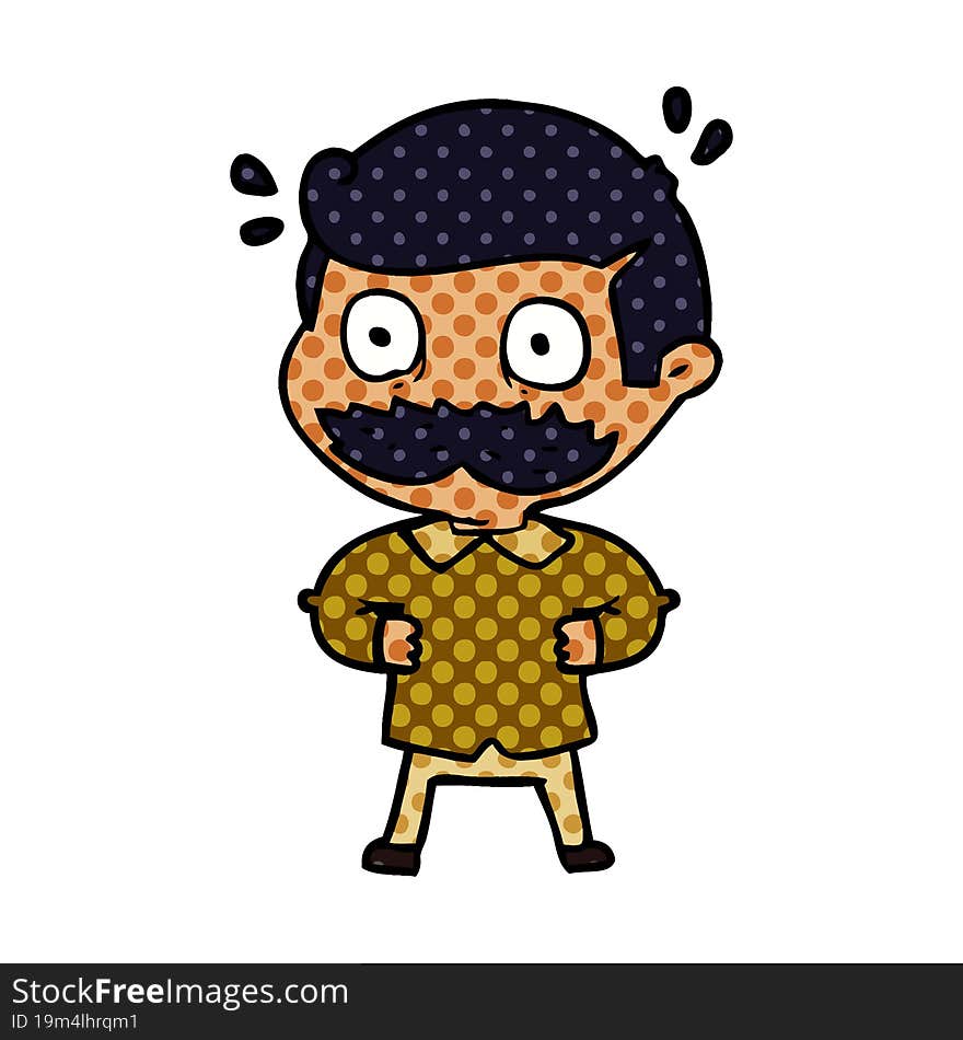 cartoon man with mustache shocked. cartoon man with mustache shocked