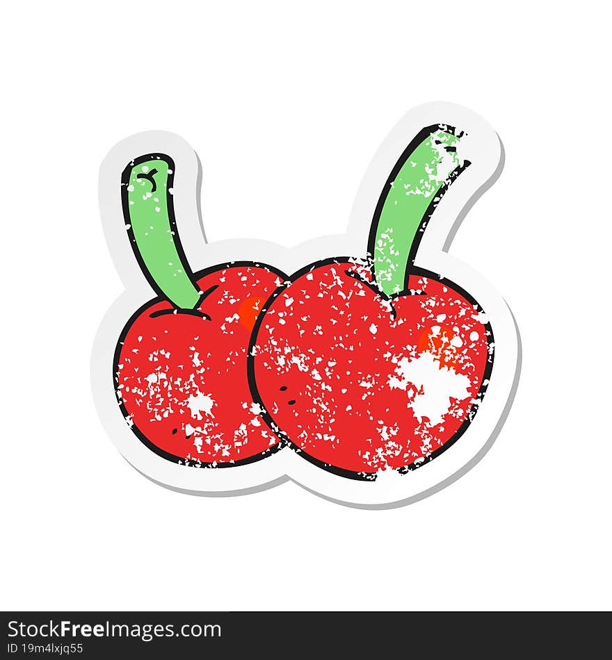 Retro Distressed Sticker Of A Cartoon Cherries