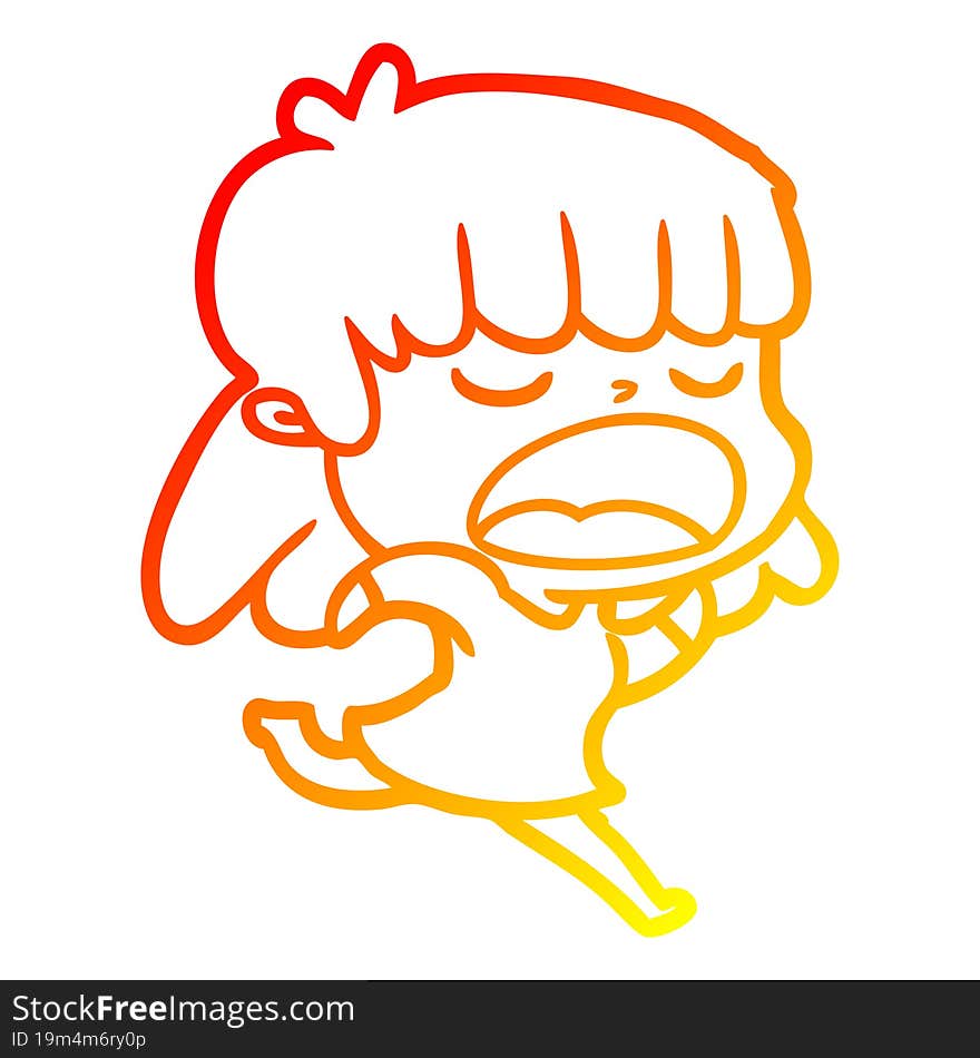 warm gradient line drawing of a cartoon woman talking loudly