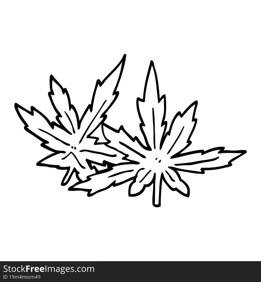 line drawing cartoon marijuana leaves