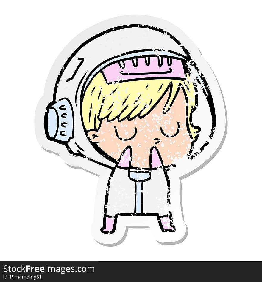 distressed sticker of a cartoon astronaut woman