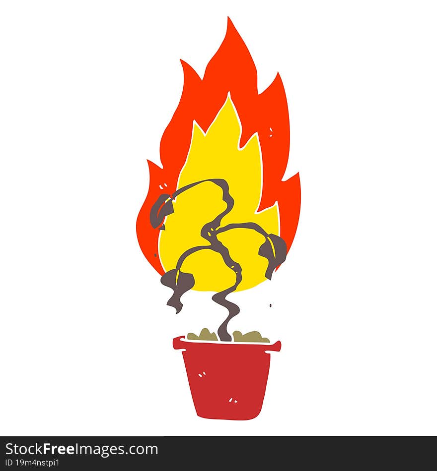 flat color illustration of burning plant. flat color illustration of burning plant