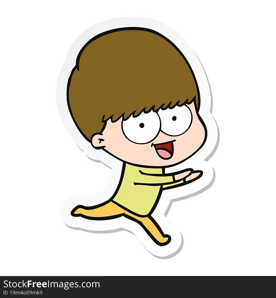 Sticker Of A Happy Cartoon Boy Running