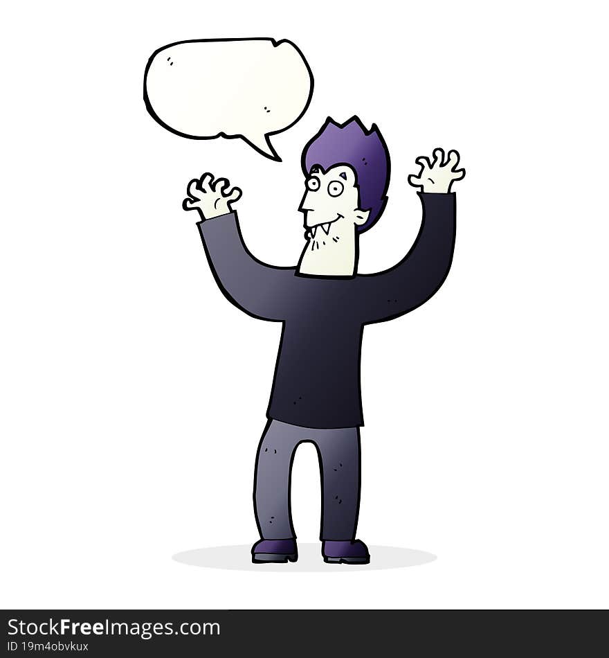 cartoon halloween vampire with speech bubble