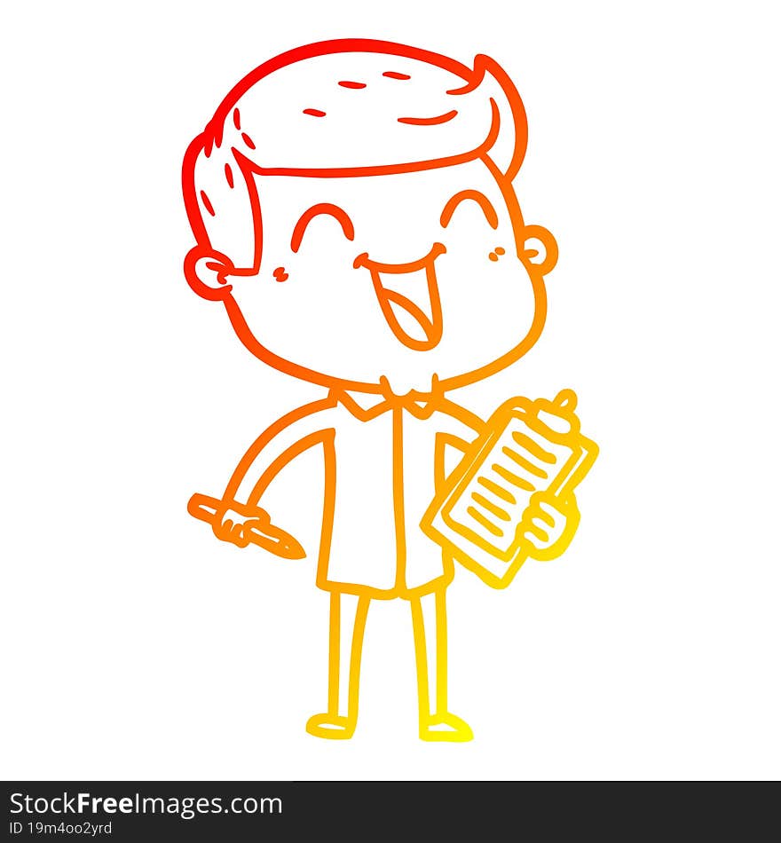 warm gradient line drawing of a cartoon happy man