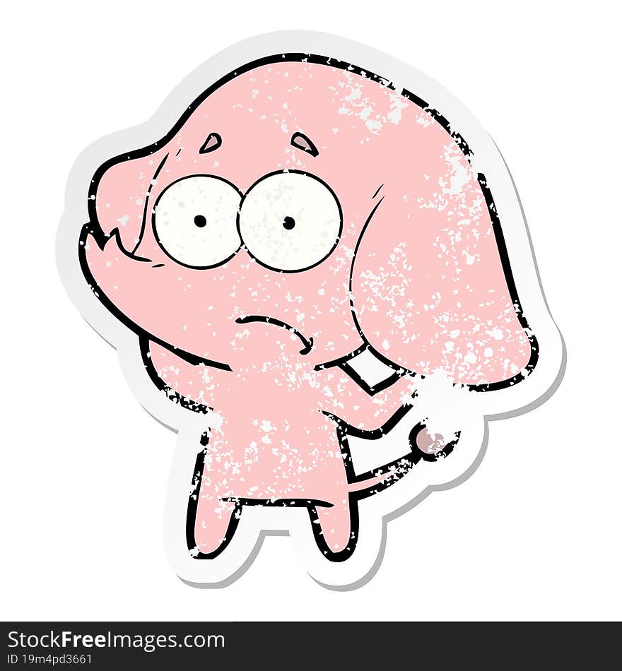 distressed sticker of a cartoon unsure elephant