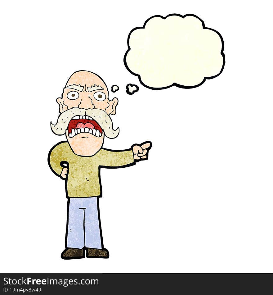 cartoon angry old man with thought bubble