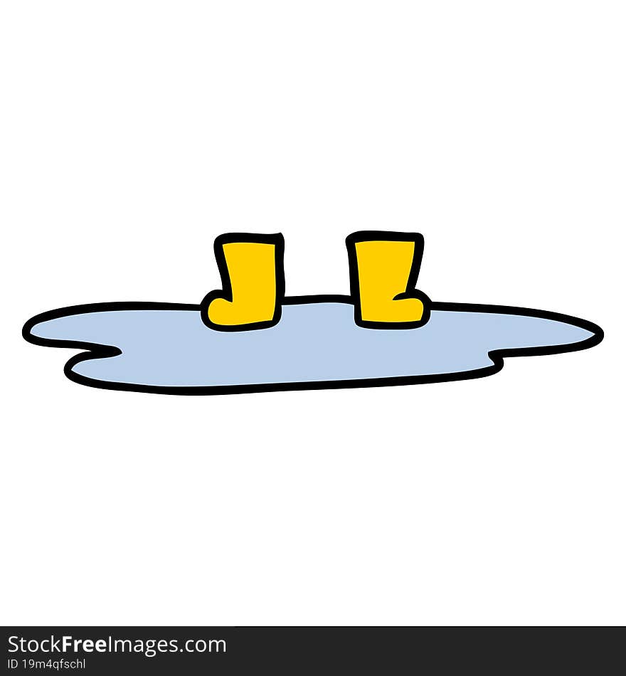 cartoon wellington boots in puddle. cartoon wellington boots in puddle