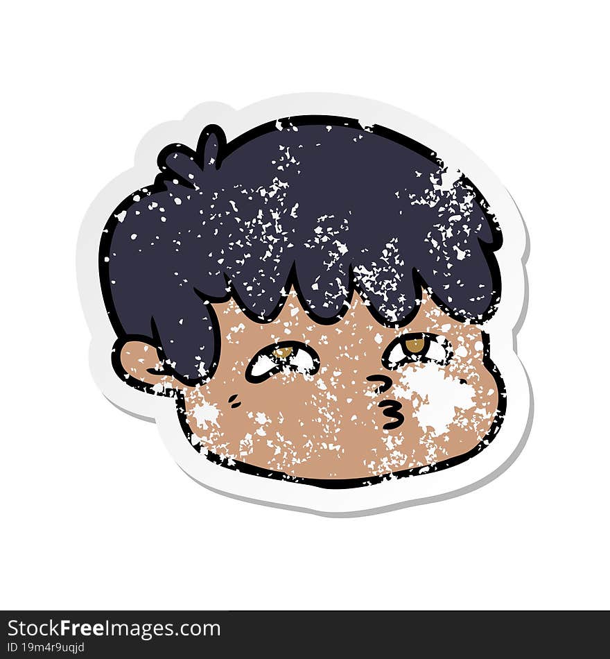 distressed sticker of a cartoon male face