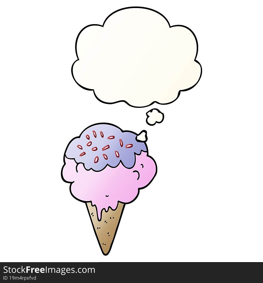 Cartoon Ice Cream And Thought Bubble In Smooth Gradient Style