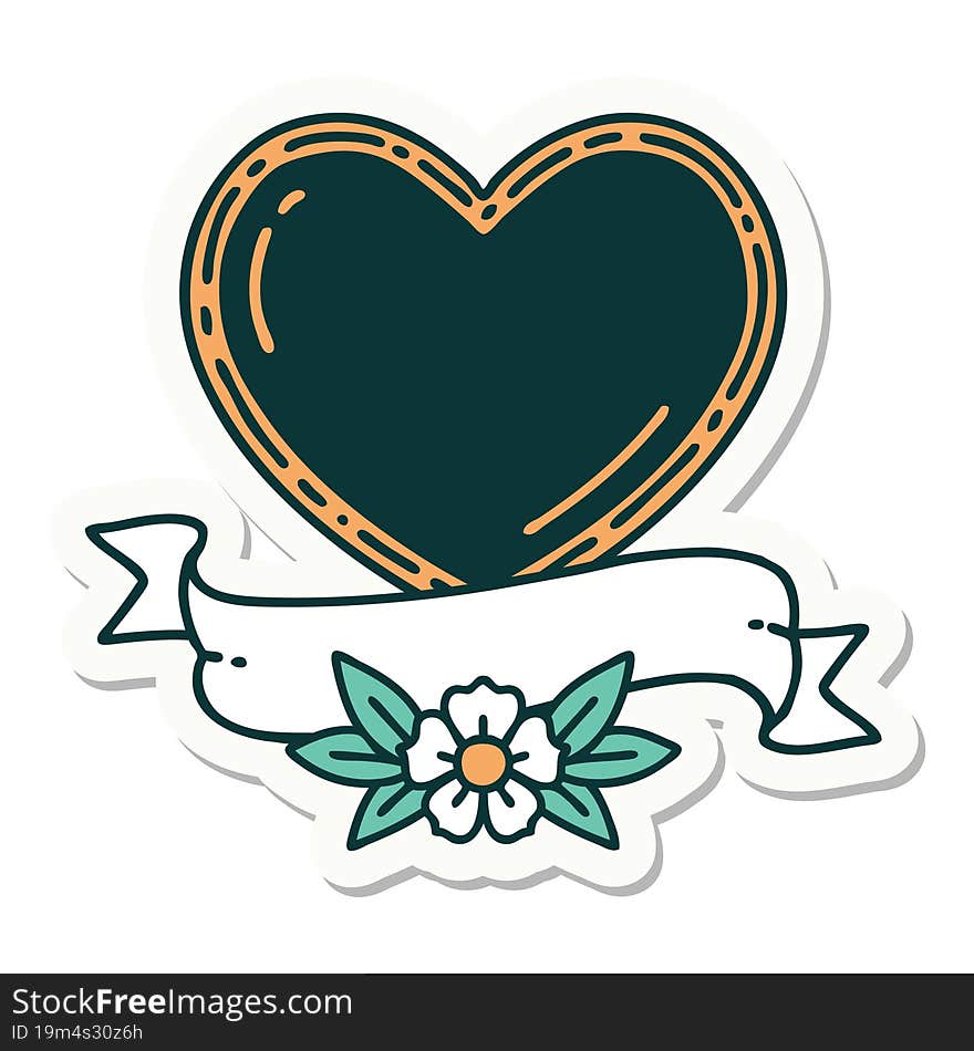 Tattoo Style Sticker Of A Heart And Banner