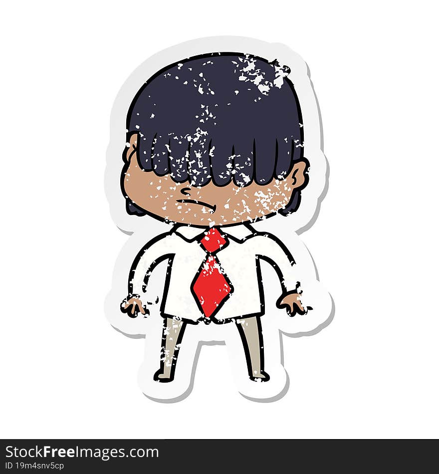 distressed sticker of a cartoon boy with untidy hair