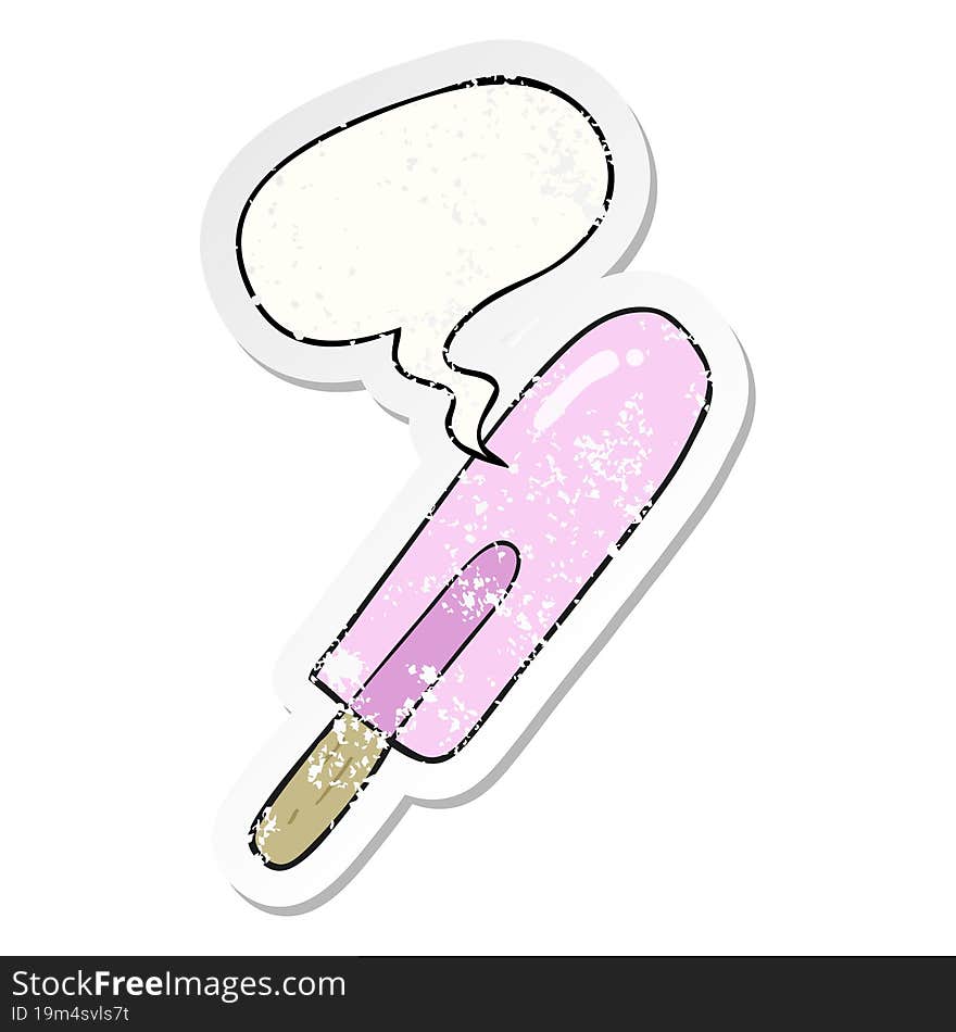 Cartoon Ice Lolly And Speech Bubble Distressed Sticker