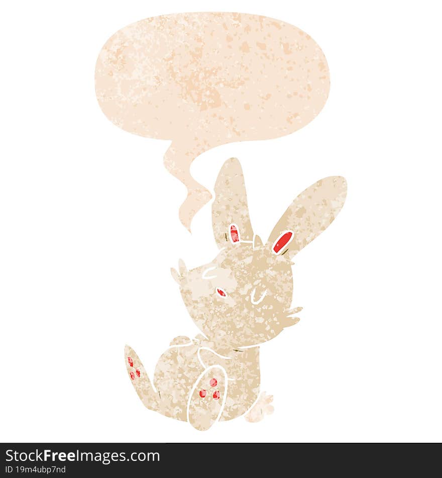 cartoon rabbit sleeping and speech bubble in retro textured style