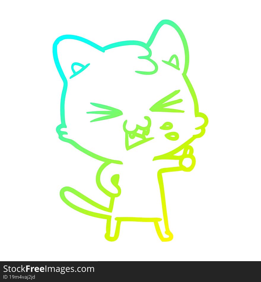 cold gradient line drawing cartoon cat hissing