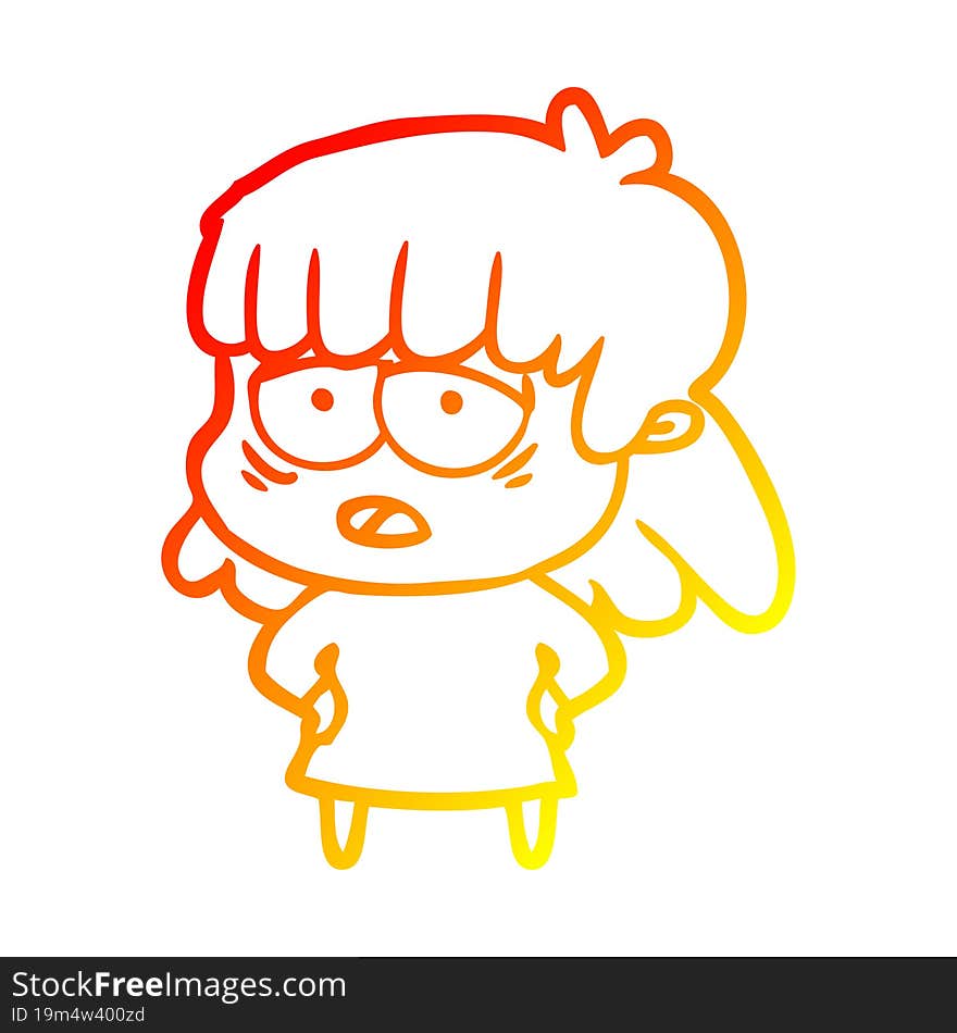 Warm Gradient Line Drawing Cartoon Tired Woman