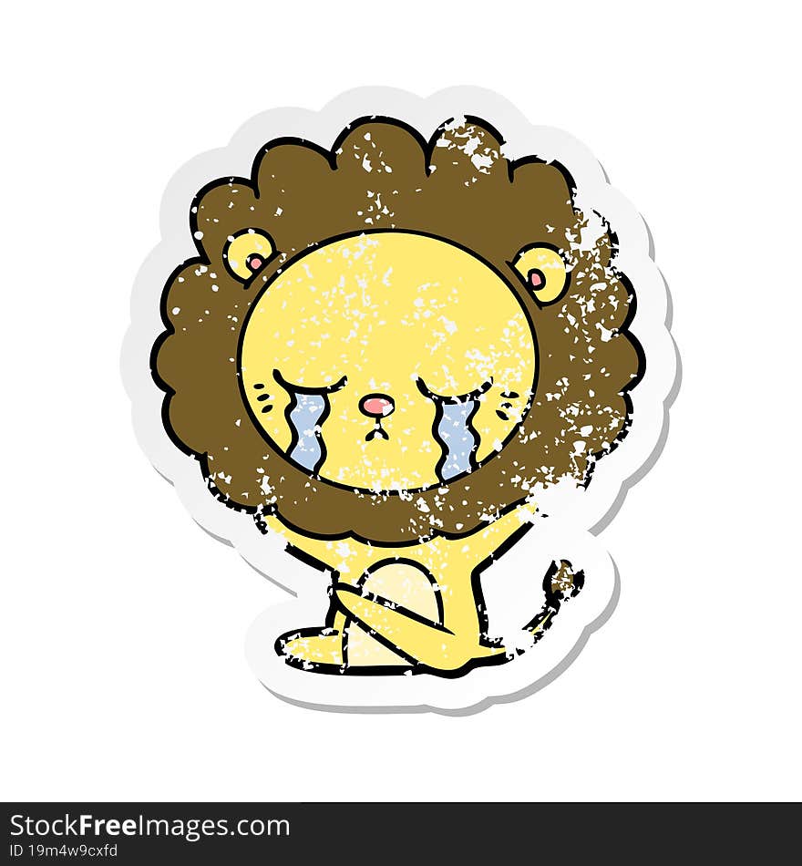 Distressed Sticker Of A Crying Cartoon Lion