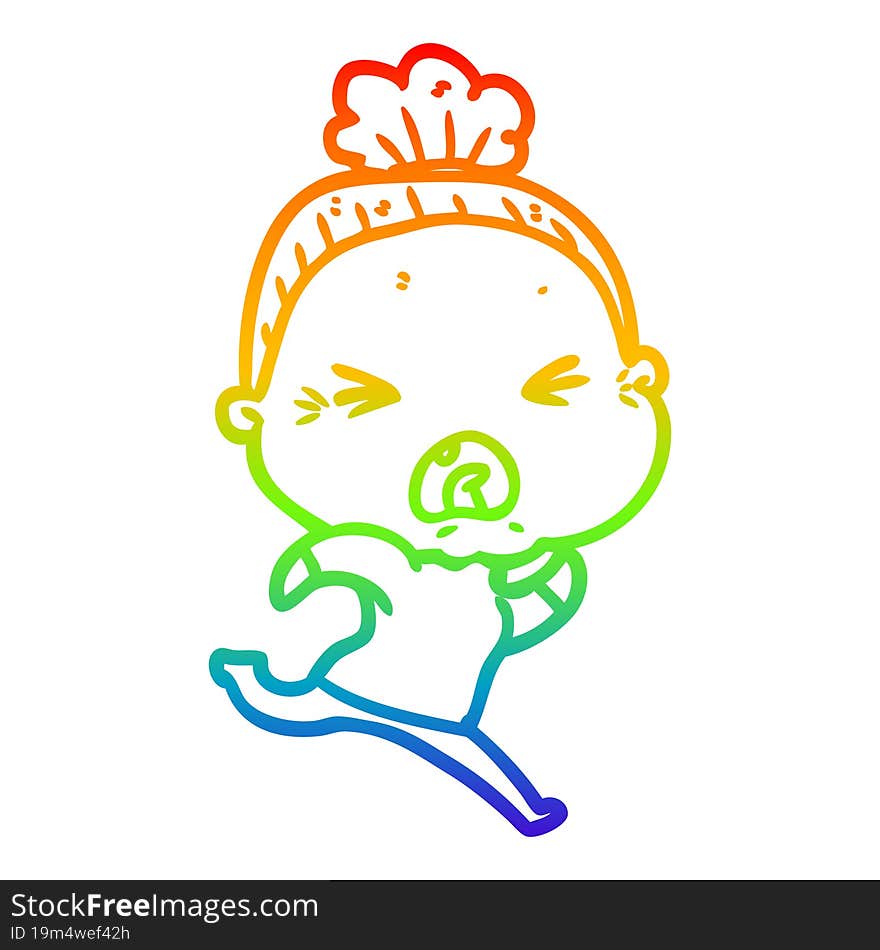 rainbow gradient line drawing cartoon angry old woman