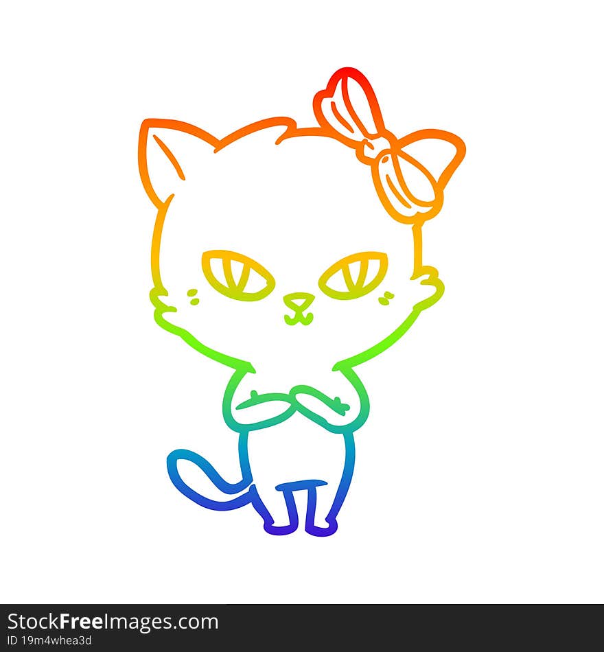 rainbow gradient line drawing of a cute cartoon cat