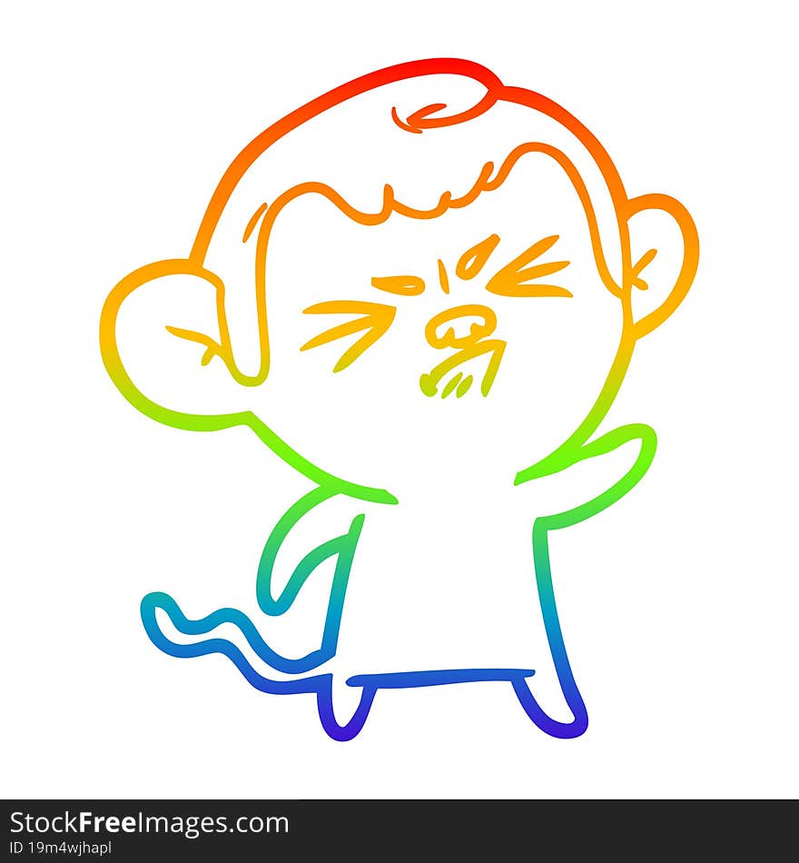 Rainbow Gradient Line Drawing Cartoon Angry Monkey