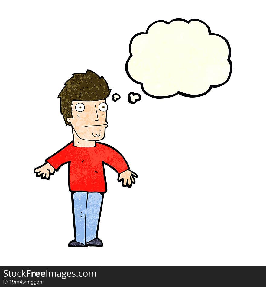 cartoon worried man with thought bubble