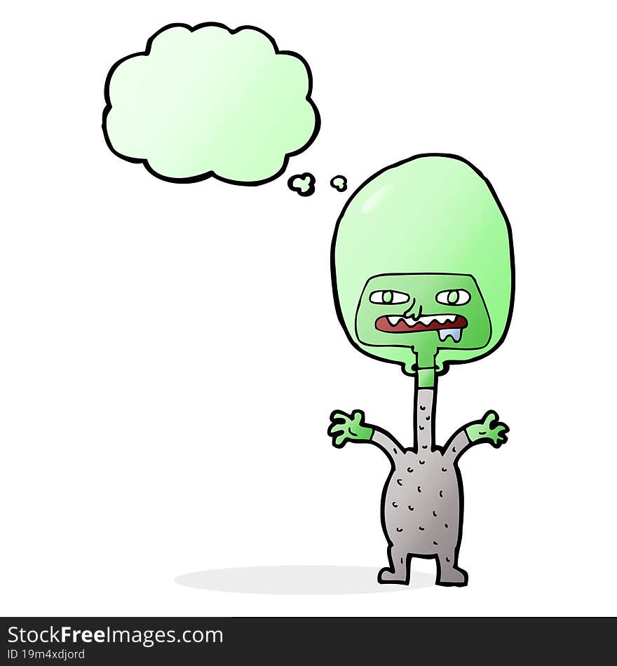 cartoon space alien with thought bubble