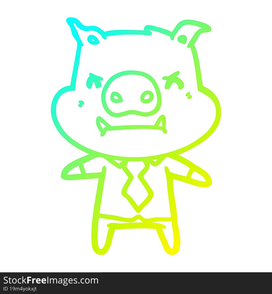 cold gradient line drawing of a angry cartoon pig boss