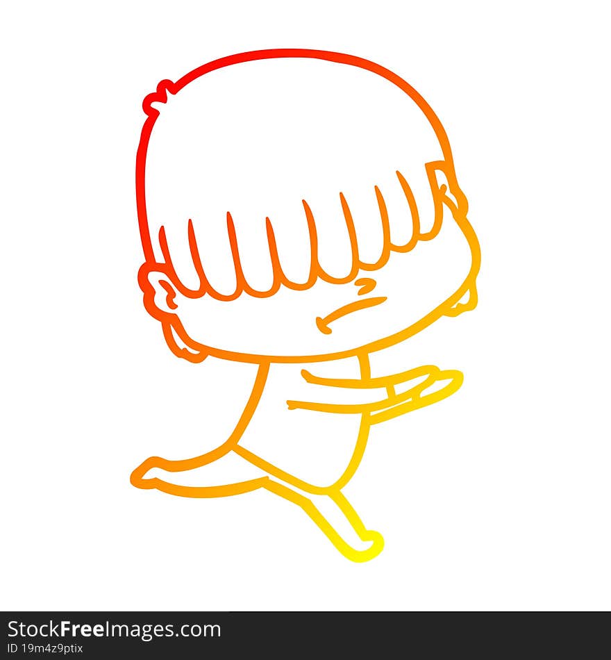 Warm Gradient Line Drawing Cartoon Boy With Untidy Hair