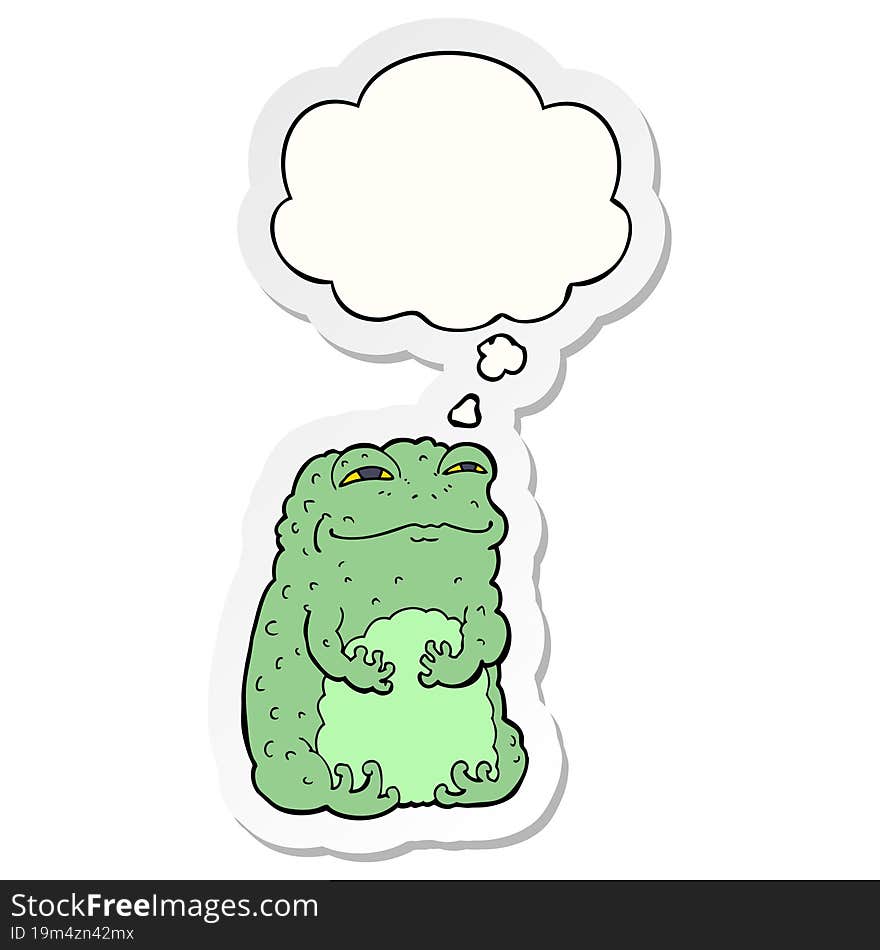 cartoon smug toad and thought bubble as a printed sticker