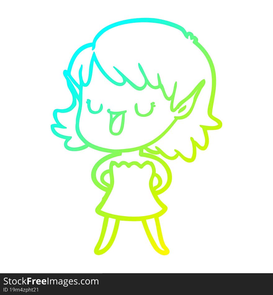 cold gradient line drawing cartoon elf girl