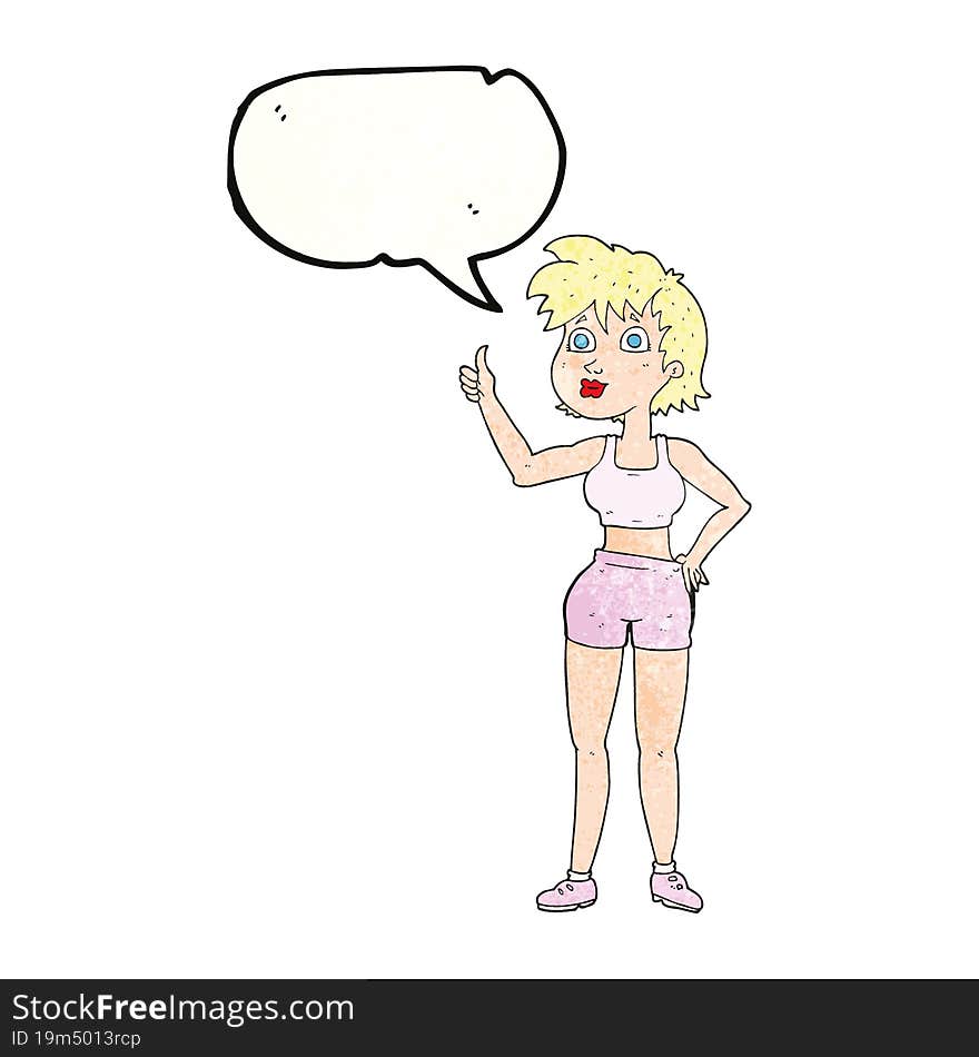 Speech Bubble Textured Cartoon Happy Gym Woman