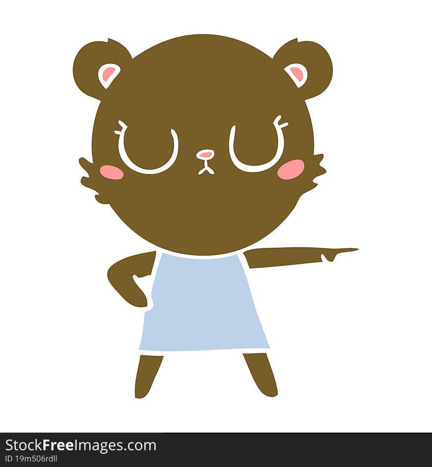 peaceful flat color style cartoon bear in dress pointing