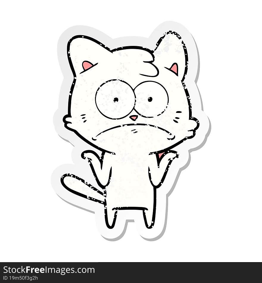 distressed sticker of a cartoon nervous cat