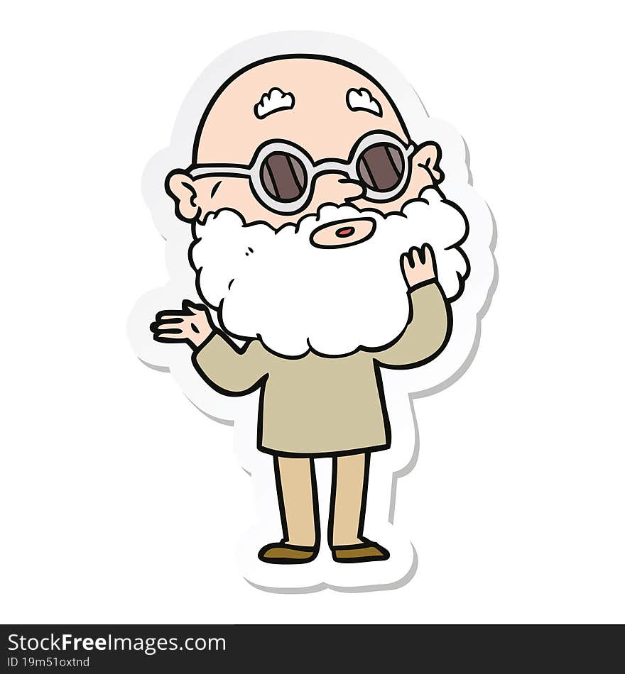 sticker of a cartoon curious man with beard and glasses