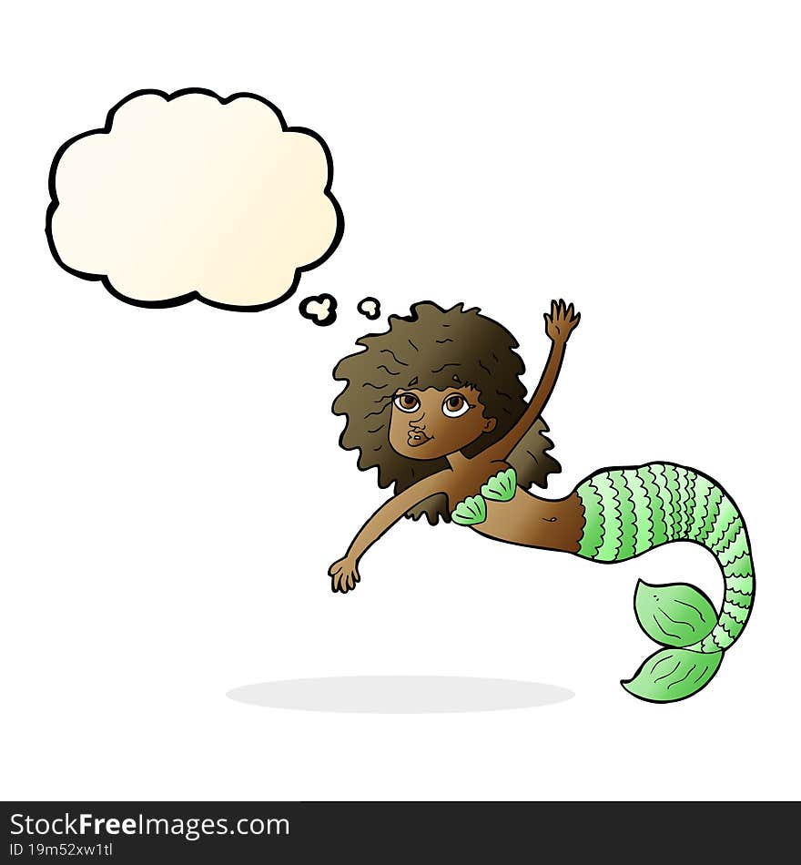 Cartoon Pretty Mermaid Waving With Thought Bubble