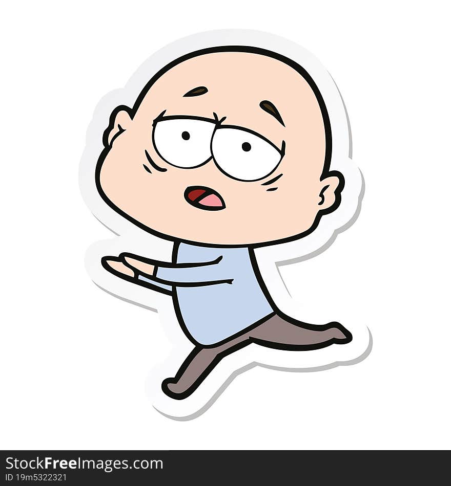 sticker of a cartoon tired bald man