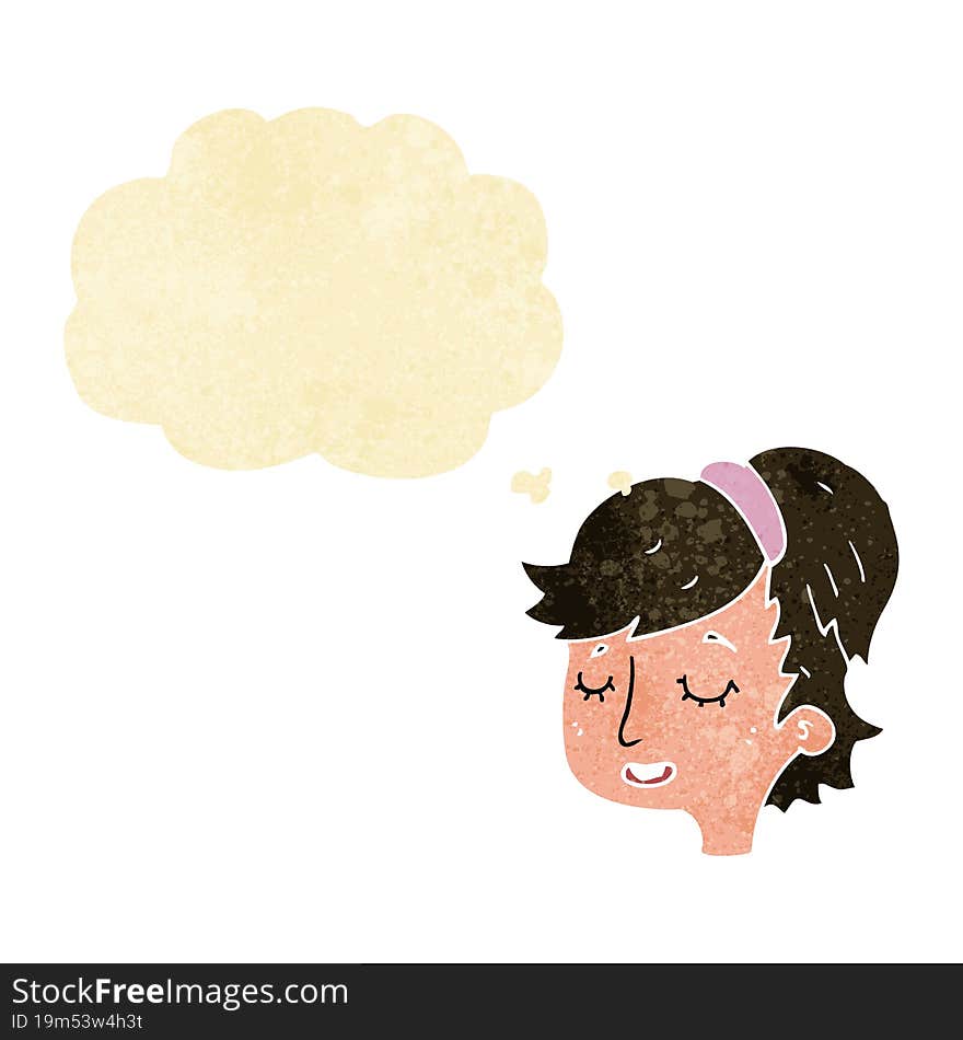 cartoon pretty female face with thought bubble