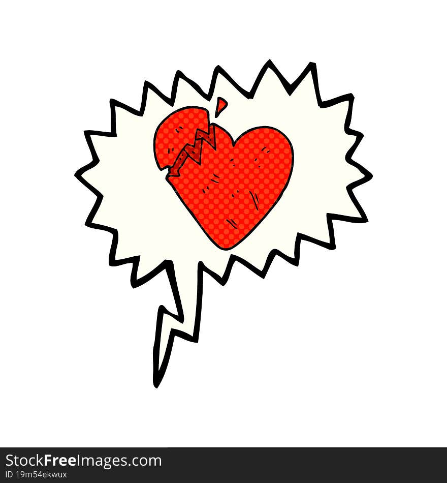 freehand drawn comic book speech bubble cartoon broken heart