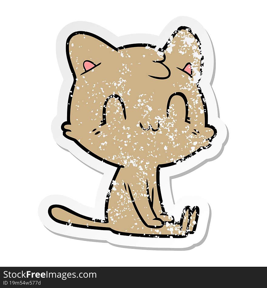 distressed sticker of a cartoon happy cat